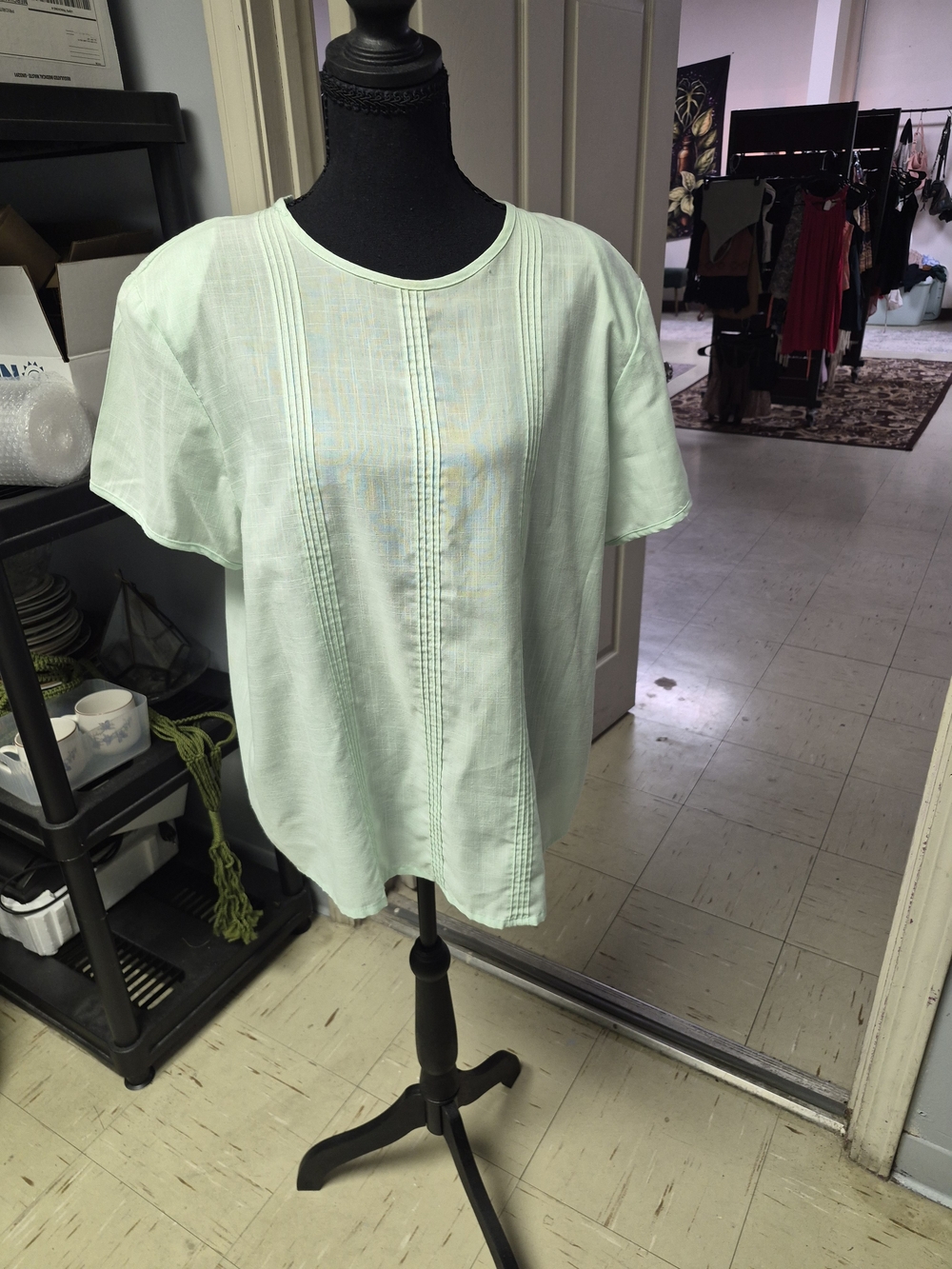 Bedford Fair Mint Green Short Sleeve Pintuck Top